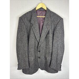 Harris Tweed Blazer 46L Men Hand Woven Scotland Gray Herringbone Wool